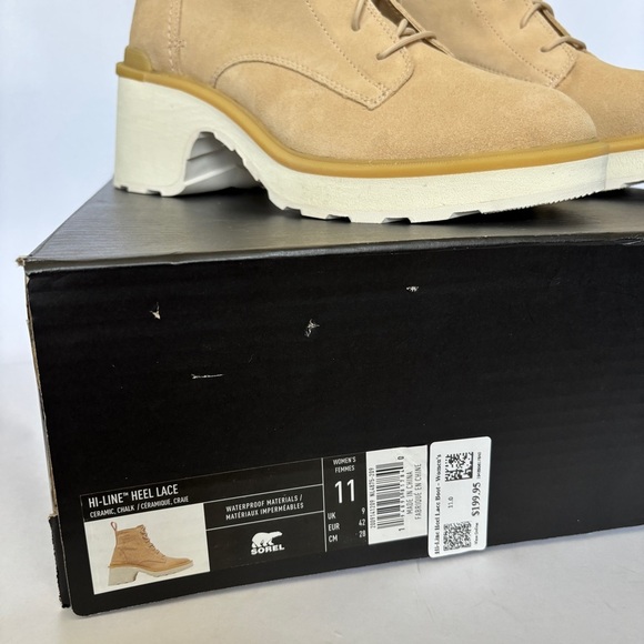 Sorel Women's tan leather waterproof Hi-Line Lace Heel Boots size 11 NWT - Picture 9 of 9